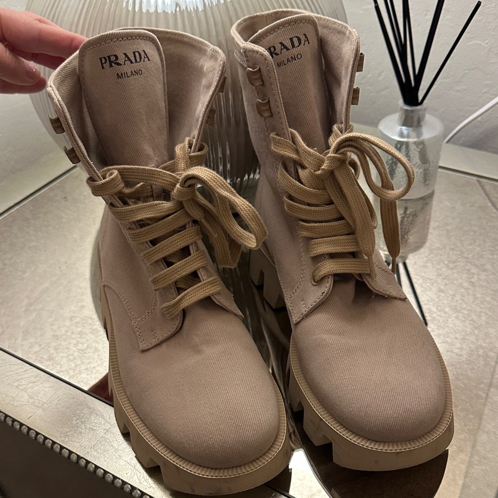 Prada Women's Beige Lace-Up Boots